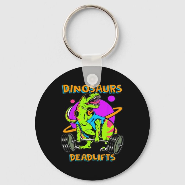 Porte-clés Funny Dinosaurs And Deadlifts Weightlifting Bodybu (Recto)