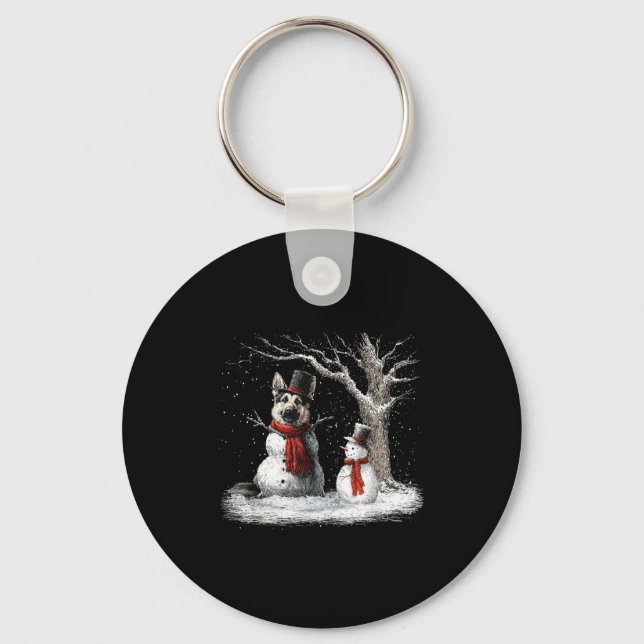 Porte-clés Funny German Shepherd Dog In The Snow Tree Christm (Recto)