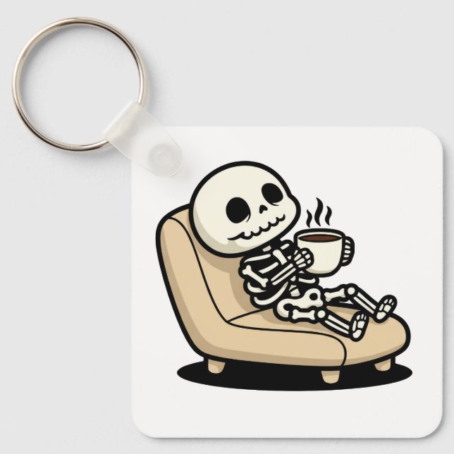 Porte-clés Funny Grim Reaper Drinking Coffee | "Dead Inside"  (Recto)