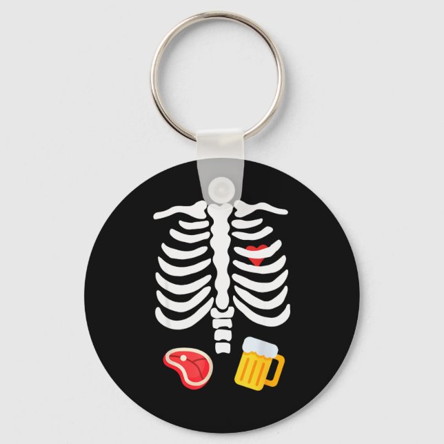 Porte-clés Funny Halloween Skeleton Beer &amp; Steak Costume  (Recto)
