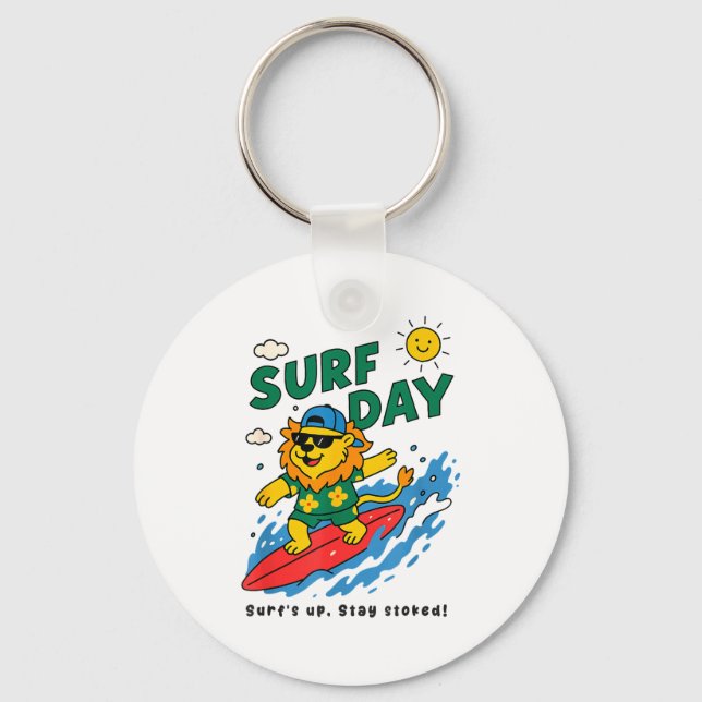 Porte-clés Funny Lion Surfing Summer Vacation Surf Day Boys G (Recto)