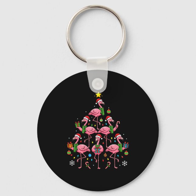 Porte-clés Funny Nk Flamingo Christmas Tree Santa Hats Holida (Recto)