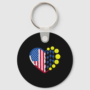Porte-clés Funny Pickleball Ball avec American Flag Heart 4e