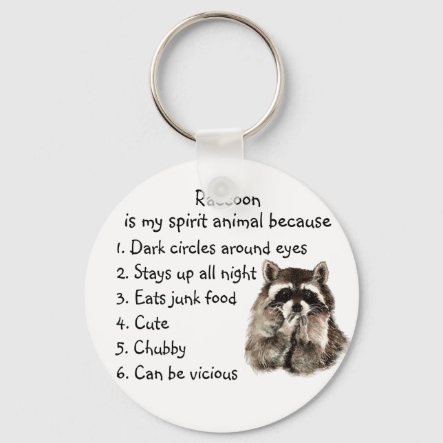 Porte-clés Funny Raccoon Spirit Animal Humour mignon Aquarell (Recto)