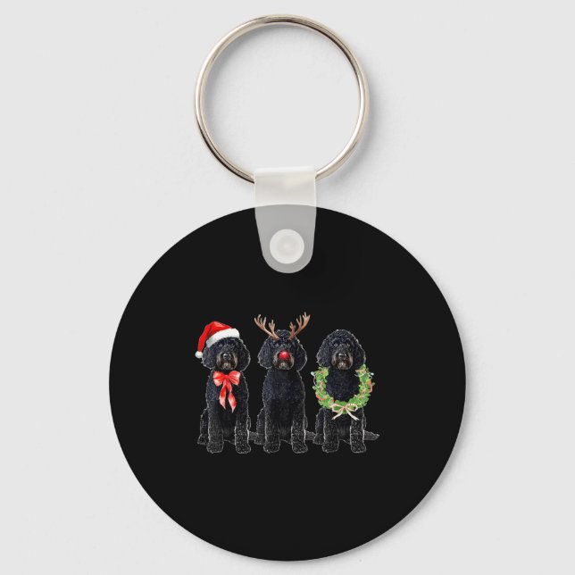 Porte-clés Funny Retro Santa Black Goldendoodle Dog Reindeer  (Recto)