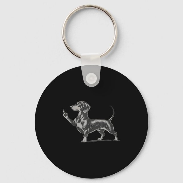 Porte-clés Funny Rude Black Dachshund Dog Meme Middle Finger  (Recto)