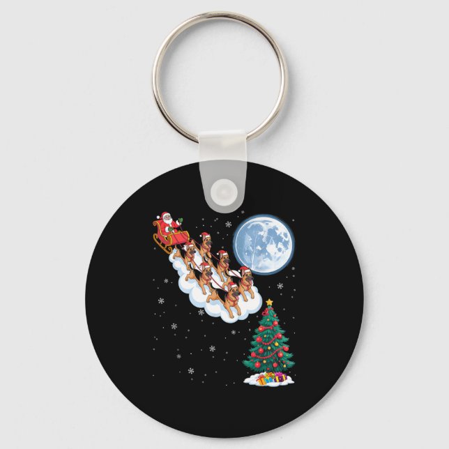 Porte-clés Funny Santa Riding German Shepherd Dog Tree Christ (Recto)