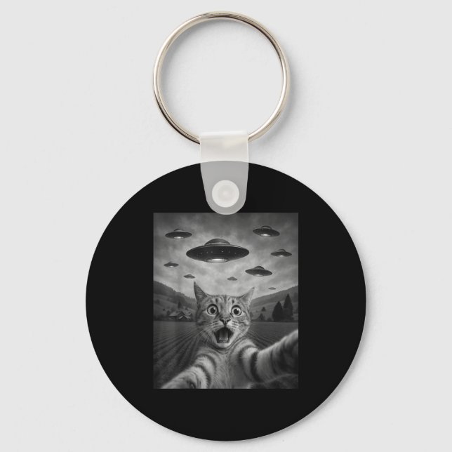 Porte-clés Funny Surprised Ed Cat Selfie With Alien Ufo Cat U (Recto)