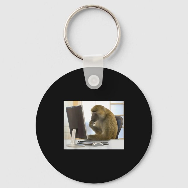 Porte-clés Funny Thinking Monkey Meme Office Curious Ape Brai (Recto)