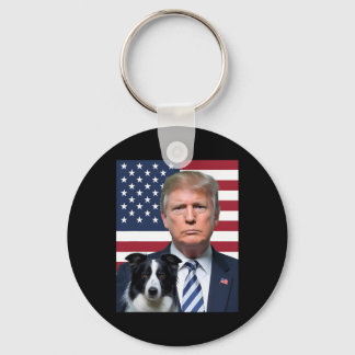 Porte-clés Funny Trump And Border Collie Dog Usa Flag Electio