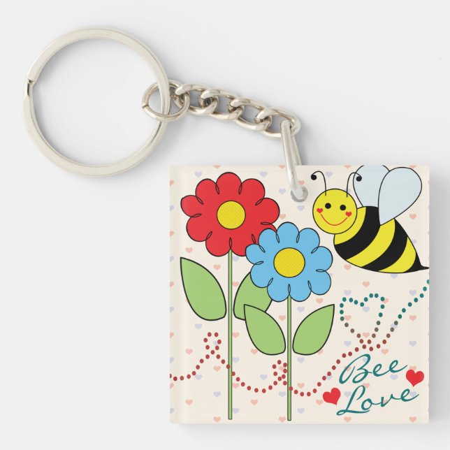 Porte-clés Gaffez l'abeille avec amour d'abeille de fleurs (Devant)