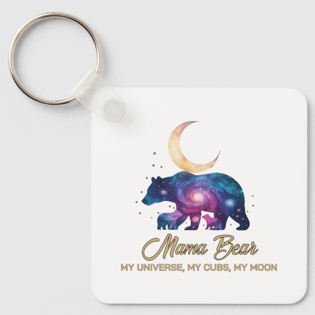 Porte-clés Galaxy Mama Bear & Cubs Moon Silhouette (Recto)