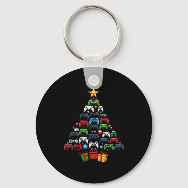 Porte-clés Gaming Controllers Christmas Tree Funny Gamer Boys (Recto)