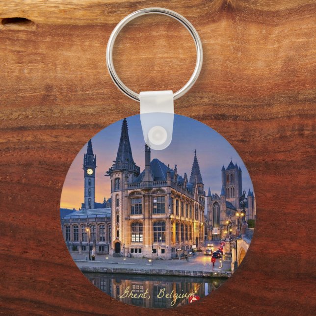 Porte-clés Gand, Belgique coucher du soleil (Recto)
