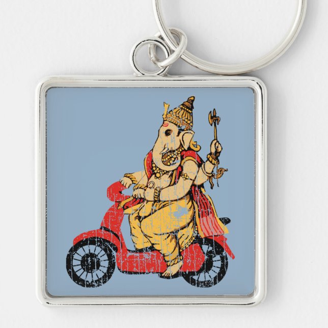 Porte-clés Ganesha montant un scooter (Devant)