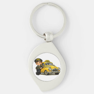 Porte-clés Garçon Conducteur de Taxi Rétro avec T-Shirt de Vo