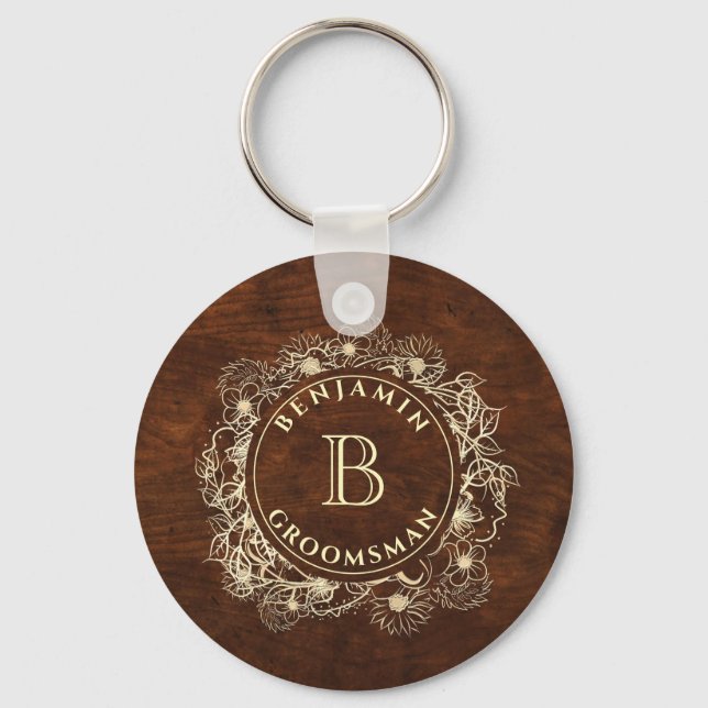 Porte-clés Garçon d'honneur Monogramme Rustique (Recto)