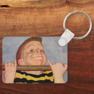 Porte-clés Garçon vintage faisant des tractions, forme physiq