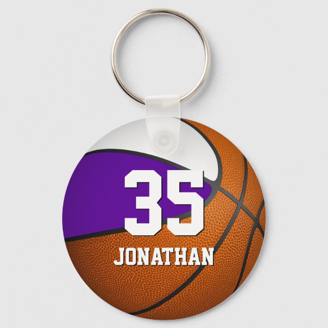 Porte-clés garçons basketball avec violet blanc couleur équip (Recto)
