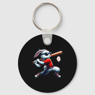 Porte-clés Garçons heureux lapin de Pâques jouant au baseball