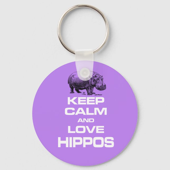 Porte-clés Gardez le calme et l'amour Hippopotame Hippotamus  (Recto)