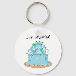Porte-clés Gâteau de Mariage Bleu Élégant - Tout Juste Mariés