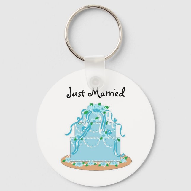 Porte-clés Gâteau Mariage Bleu Élégant - Juste Marié (Recto)