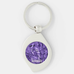 Porte-clés Geai bleu oiseau violet art abstrait personnalisé