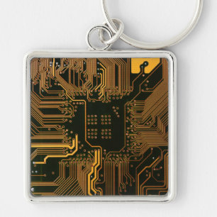 Porte-clés Geek Sortie carte circuit électronique orange PCB 