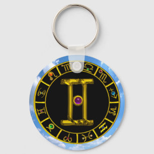 Porte-clés GEMINI GOLD ZODIAC ANNIVERSAIRE JEWEL Astrologie G