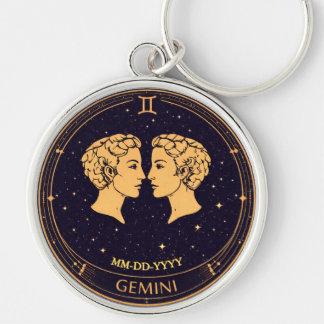 Porte-clés Gemini Zodiac Keychain with Birth Date