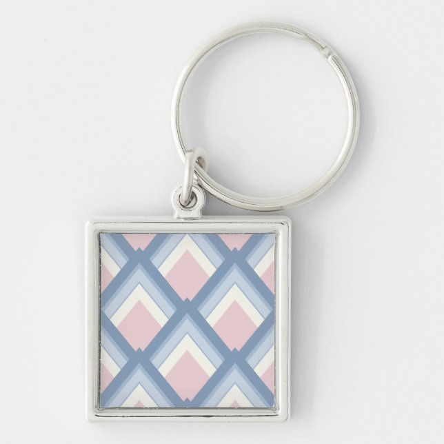 Porte-clés géométrique Abstraite, bleue, rose et blanc cassé (Devant)