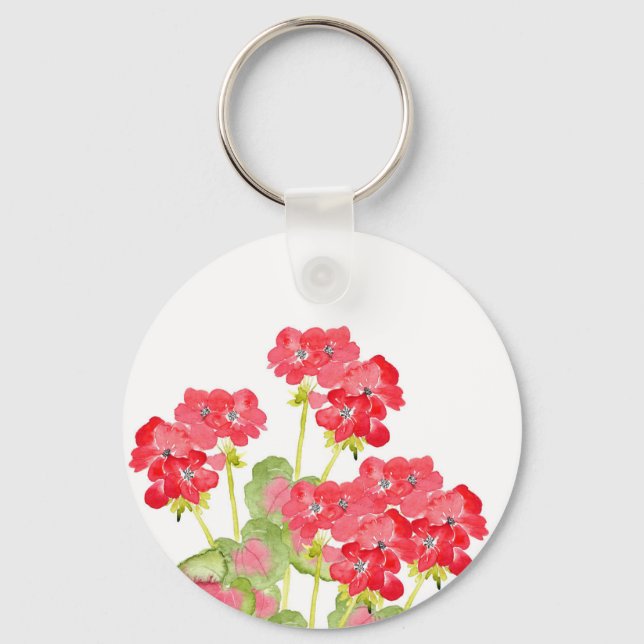 Porte-clés Geraniums d'aquarelles rouges 2 (Recto)