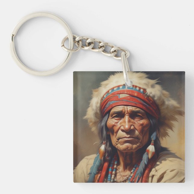 Porte-clés Geronimo Portrait du chef guerrier indien (Devant)