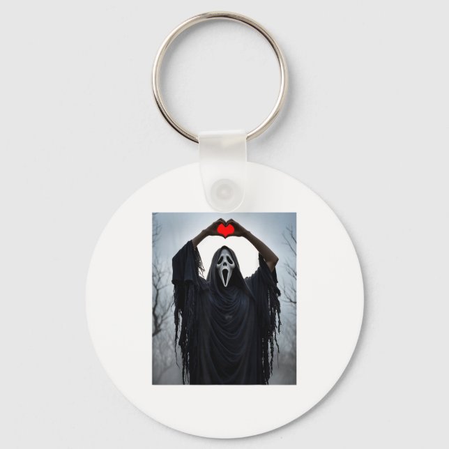 Porte-clés Ghost Red Heart Hands Y Face Halloween Valentines  (Recto)