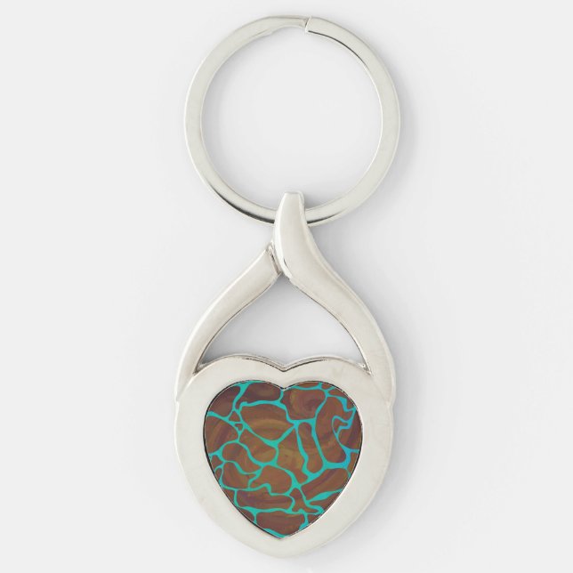 Porte-clés Giraffe Impression Brown et Turquoise (Devant)