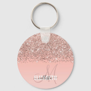 Porte-clés Girly Rose Gold Confetti Pink Gradient Monogram