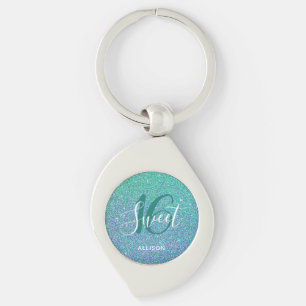 Porte-clés Glam à Parties scintillant bleu turquoise 16 sucré