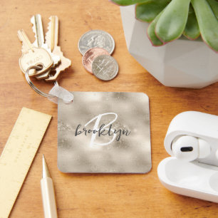 Porte-clés Glam Champagne Or Glitter Sparkle Monogramme 