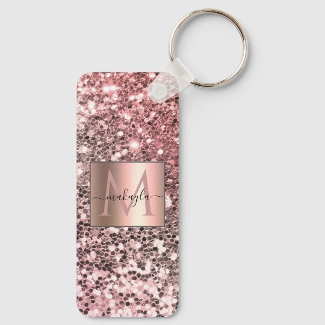 Porte-clés Glam Girl Blush Pink Gitter Nom du design Monogram (Verso)