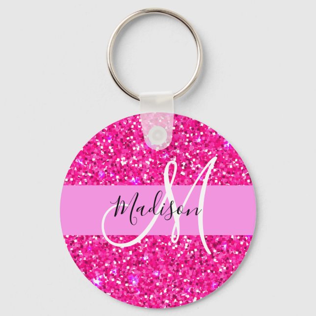 Porte-clés Glam Girly Hot rose Parties scintillant étincelles (Recto)