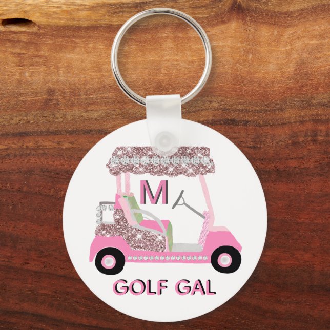 Porte-clés Glam Glitz Monogram Rose Gold Golf Panier (Recto)