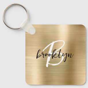 Porte-clés Glam Gold Métal Brossé Monogramme 