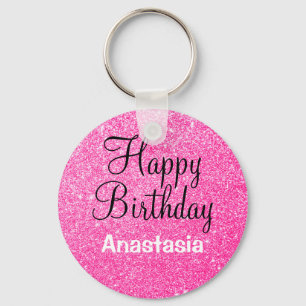 Porte-clés Glam Happy Birthday Hot rose Parties scintillant N
