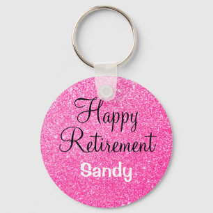 Porte-clés Glam Happy Retirement Hot rose Parties scintillant