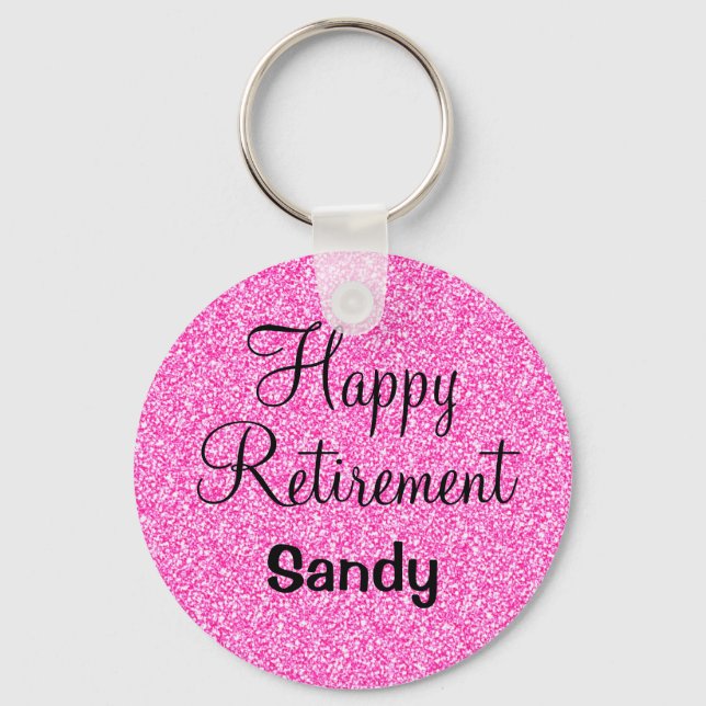 Porte-clés Glam Happy Retirement Hot rose Parties scintillant (Recto)