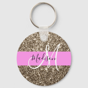 Porte-clés Glam Pink Champagne Gold Glitter Sparkle Monogram