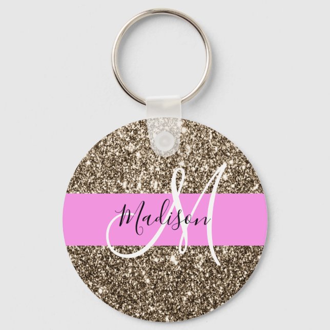 Porte-clés Glam Pink Champagne Gold Parties scintillant Étinc (Recto)