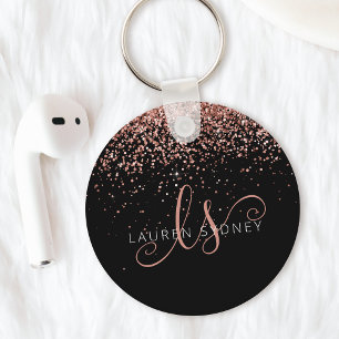 Porte-clés Glam Rose Gold Parties scintillant Élégant Monogra