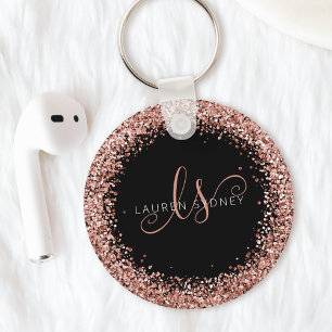 Porte-clés Glam Rose Gold Parties scintillant Élégant Monogra